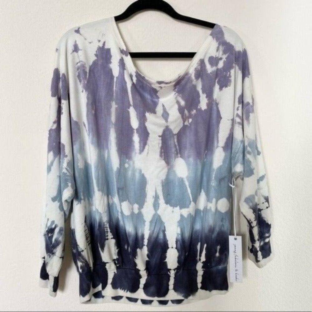 NWT YFB Purple Tie Dye Open Shoulder Soft Sweatshirt Size Medium